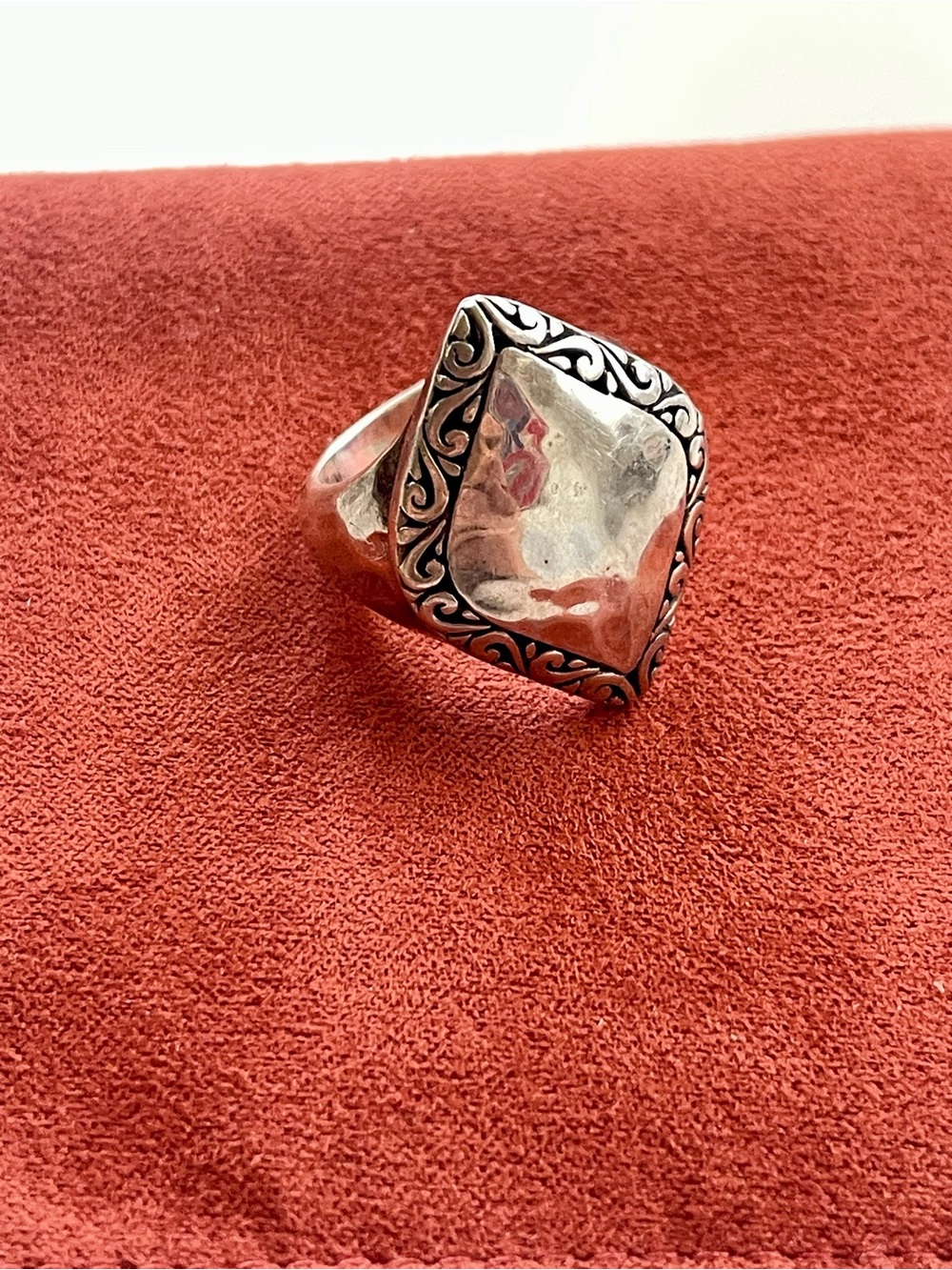 Sterling Silver Hammered Statement Ring - Size 8